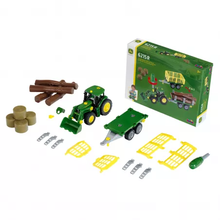 Tractor de juguete John Deere escala 1:24 desmontable con carro de leña y heno