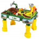 Mesa de juego de arena y agua John Deere Granja con juguetes de tractor y cosechadora para niños.