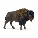 Figura de bisonte de juguete Schleich pintada a mano con detalles realistas.