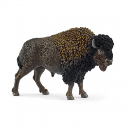 Figura de bisonte de juguete Schleich pintada a mano con detalles realistas.
