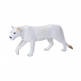 Figura realista de leona blanca Mojo pintada a mano para juego educativo y coleccionistas.