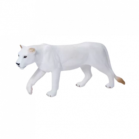 Figura realista de leona blanca Mojo pintada a mano para juego educativo y coleccionistas.