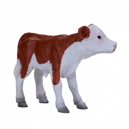 Ternero Hereford de juguete Mojo pintado a mano con gran realismo para juego educativo.