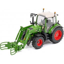 Réplica a escala 1:32 del tractor Fendt 313 Vario con pinza para pacas de carga frontal.