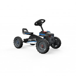 Coche de pedales infantil Policía BERG con diseño de patrulla policial y estructura robusta para niños.