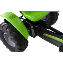 Kart de pedales BERG XXL Deutz-Fahr BFR de estilo tractor agrícola verde con neumáticos de gran agarre.