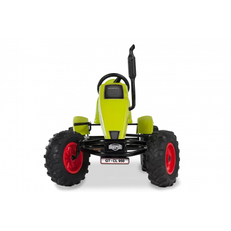 Kart de pedales eléctrico BERG XXL Claas E-BFR-3 con diseño de tractor agrícola y motor asistido.