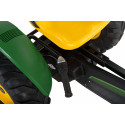 Kart de pedales eléctrico BERG XXL John Deere E-BFR-3 con motor de 250W y chasis robusto verde y amarillo.
