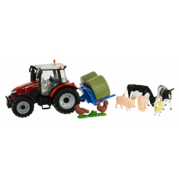 Tractor Massey Ferguson 5612 a escala 1:32 de Britains con juego de animales de juguete para maqueta de granja.