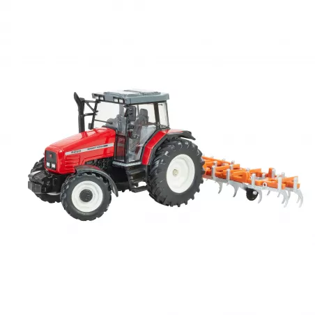 Tractor Massey Ferguson a escala 1:32 con cultivador de juguete Britains para coleccionistas.