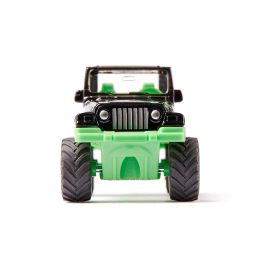Jeep Big Wheel de Siku a escala 1:87 de metal con ruedas gigantes y enganche de remolque.