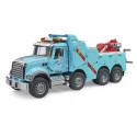 Camión grúa de rescate y remolque MACK Granite de Bruder a escala 1:16 con brazo telescópico.