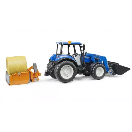 Tractor de juguete Bruder New Holland T5.120 escala 1:16 con cargador frontal, caja de carga y horquillas