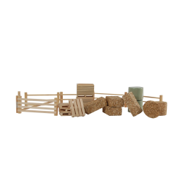 Set de 19 accesorios de granja a escala 1:32 con cercas, pacas de paja y palés para maquetas agrícolas.