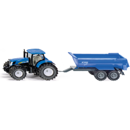 Tractor New Holland a escala 1:50 con remolque basculante Krampe de metal Siku