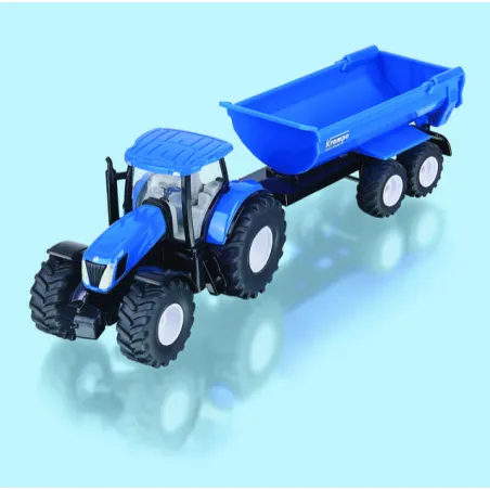 Tractor de juguete New Holland a escala 1:50 con remolque basculante Krampe de metal.