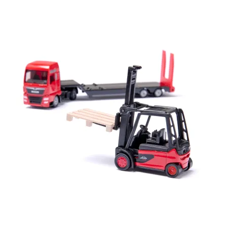Camión MAN miniatura escala 1:87 con carretilla elevadora Linde SIKU.