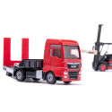 Camión MAN miniatura escala 1:87 con carretilla elevadora Linde SIKU.