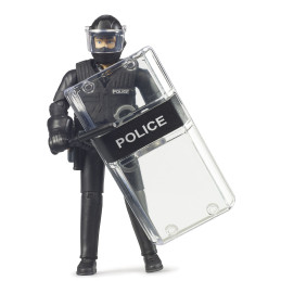 Figura articulada de policía de las Fuerzas Especiales bworld de Bruder con escudo táctico.
