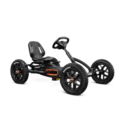 Coche de pedales todoterreno BERG Buddy Cross en color negro con freno de mano para niños.