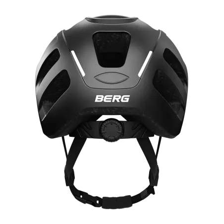 Casco de ciclismo BERG talla M con ventilación, red anti-insectos y detalles reflectantes para seguridad vial.
