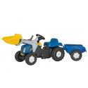 Tractor New Holland con pala y remolque a pedales