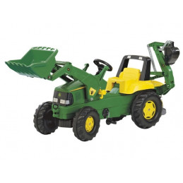 Tractor John Deere con pala y retroexcavadora a pedales