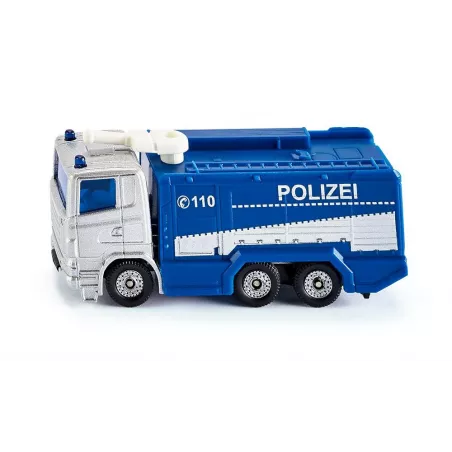 Camión de agua de la policía de juguete en metal y plástico resistente con detalles realistas.