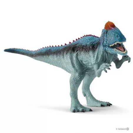 Figura de dinosaurio Cryolophosaurus de Schleich con mandíbula móvil y detalles realistas pintados a mano.