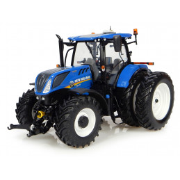 Tractor New Holland T7.225 a escala 1:32 con ruedas dobles, miniatura metálica de colección.