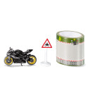 Modelo a escala Ducati Panigale 1299 en negro mate con detalles dorados y cinta de pista.