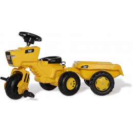 Triciclo amarillo CAT 3 Trac de Rolly Toys con remolque desmontable estilo Caterpillar para niños