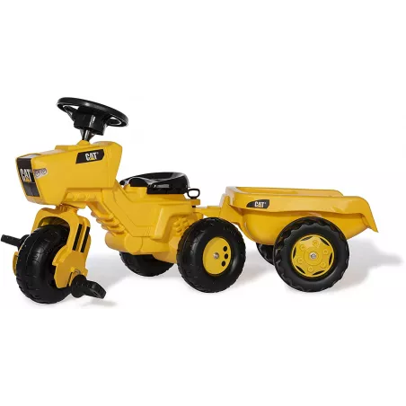 Triciclo amarillo CAT 3 Trac de Rolly Toys con remolque desmontable estilo Caterpillar para niños
