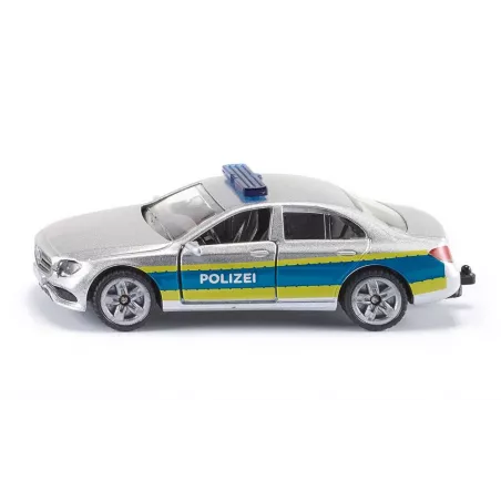 Juguete de patrulla de policía de metal y plástico con puertas que se abren y enganche para acoplar.