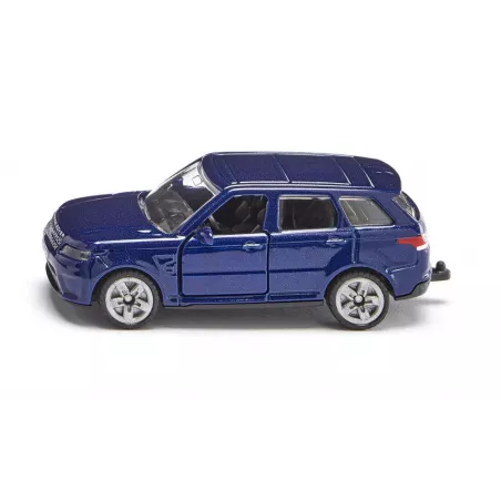 Coche de juguete Range Rover de metal con puertas abatibles y enganche de remolque.