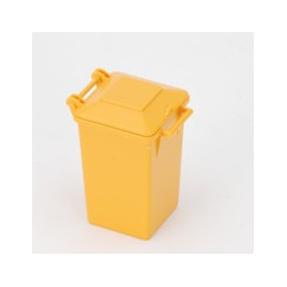 Cubo de basura amarillo de juguete Bruder a escala 1:16 para camiones municipales.