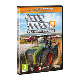 Farming Simulator 19 Platinum Edition con maquinaria agrícola CLAAS en un campo de cultivo.