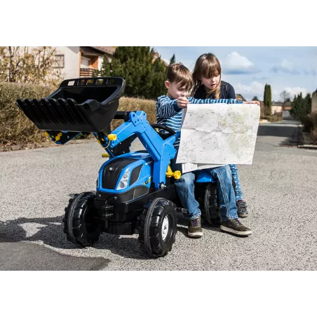 Tractor de pedales Rolly Farmtrac New Holland T7 con pala cargadora delantera funcional para niños de 3 a 8 años.