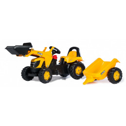 Tractor JCB con pala y remolque a pedales