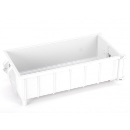Contenedor roll-off blanco de juguete Bruder a escala 1:16 para camiones de construcción en miniatura.