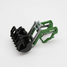 Cargador frontal John Deere 6920 de Bruder escala 1:16 con pala basculante articulada para tractor.
