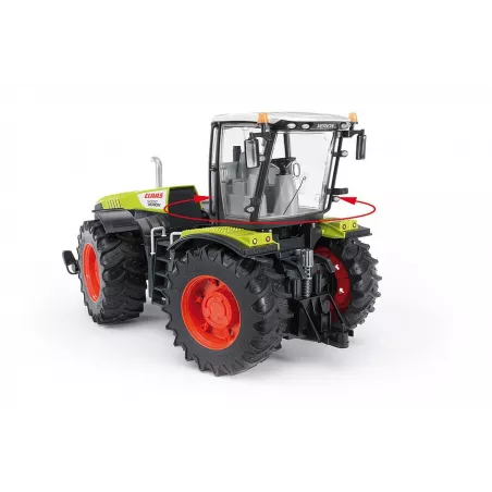 Tractor de juguete Claas Xerion 5000 de Bruder a escala 1:16 con cabina giratoria y neumáticos perfilados.