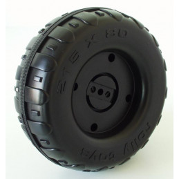 Rueda delantera de repuesto 215x80 de plástico resistente para tractores de pedales Rolly Toys.