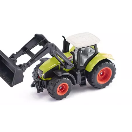 Tractor de juguete Claas Axion con pala cargadora delantera de metal y plástico resistente.
