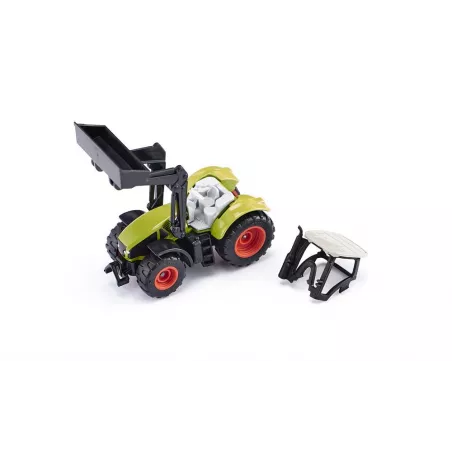 Tractor de juguete Claas Axion con pala cargadora delantera de metal y plástico resistente.