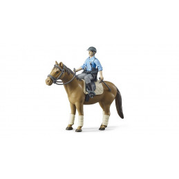 Set de policía montada Bruder a escala 1:16 con figura de oficial y caballo de juguete.