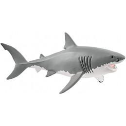 Figura de juguete de tiburón blanco Schleich pintada a mano con detalles realistas.