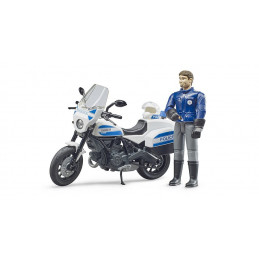 Moto de juguete Scrambler Ducati de policía a escala 1:16 con figura de policía articulada Bruder.