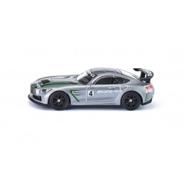Miniatura de juguete Mercedes-AMG GT4 fabricada en metal y plástico resistente.