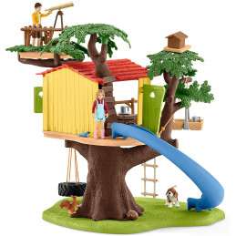 Casa árbol de aventuras de Schleich con figuras de Ben, Sarah y animales de juguete para niños.
